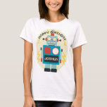 Camiseta Antiguamente Brinquedo Robot Birthday<br><div class="desc">Personalize o texto do seu evento. Ilustração original de robô por Becky Nimoy</div>