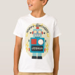 Camiseta Antiguamente Brinquedo Robot Birthday<br><div class="desc">Personalize o texto do seu evento. Ilustração original de robô por Becky Nimoy</div>