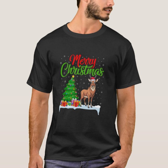 Camiseta Antílope Árvore de Natal Luzes Engraçadas Antílope (Frente)