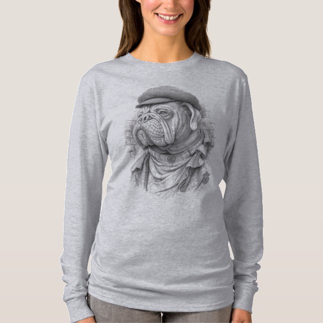 Camiseta Antique Marble Bulldog Minister Statue in Flat Cap (Frente)