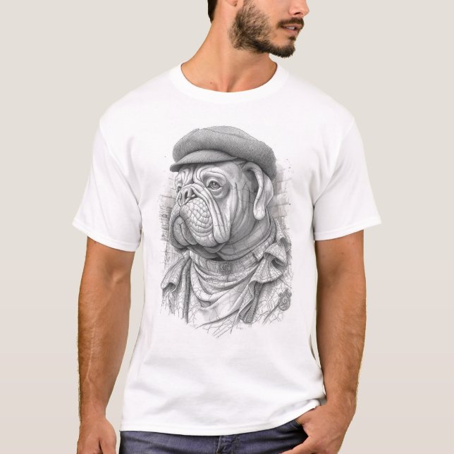 Camiseta Antique Marble Bulldog Minister Statue in Flat Cap (Frente)