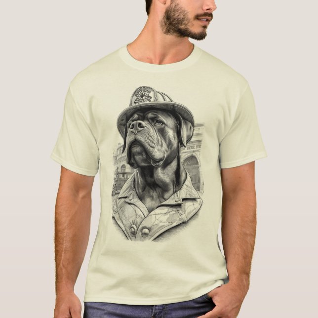 Camiseta Antique Marble Fireman Rottweiler (Frente)