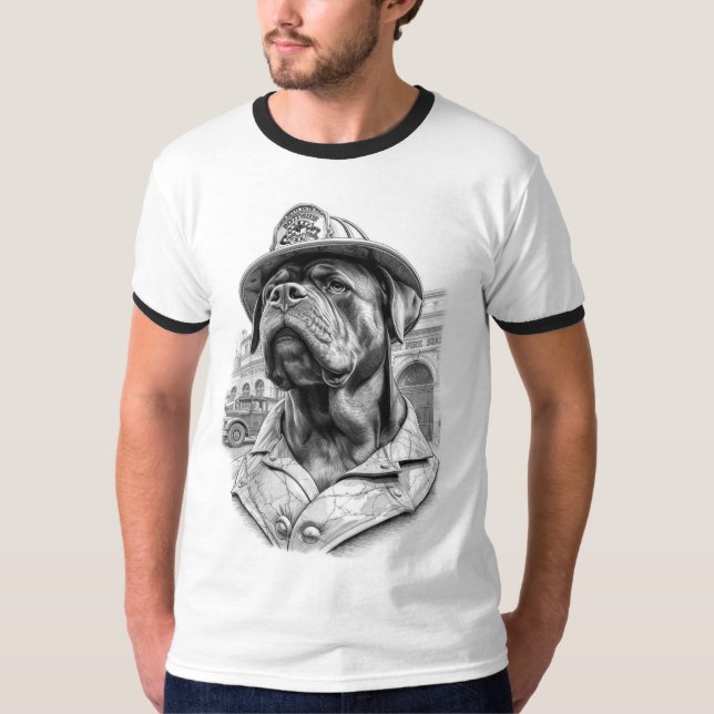 Camiseta Antique Marble Fireman Rottweiler (Frente)