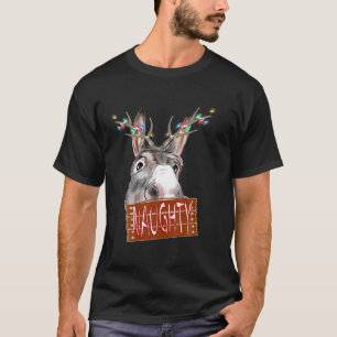 Camiseta Antlers Lights Naughn Sinal Engraçado Donkey Natal