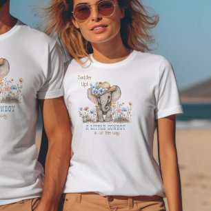 Camiseta Anúncio de Bebê Elefante Boho Pequeno Cowboy