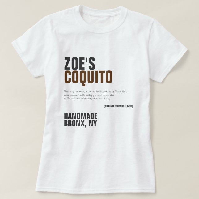 Camiseta Anúncio de Coquito Rústico Moderno (Frente do Design)