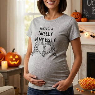Camiseta Anúncio de Gravidez de Halloween Skelly In My Bell