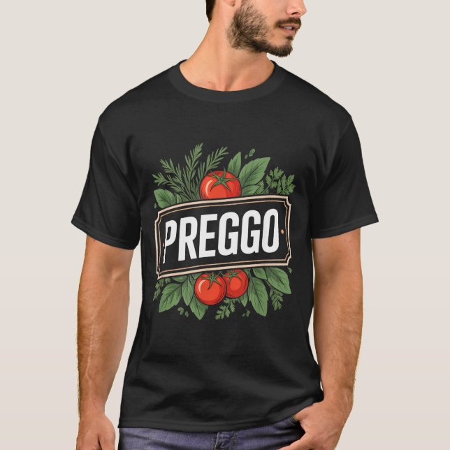Camiseta Anúncio de Gravidez Molho de Pasta Prego Divertido (Frente)