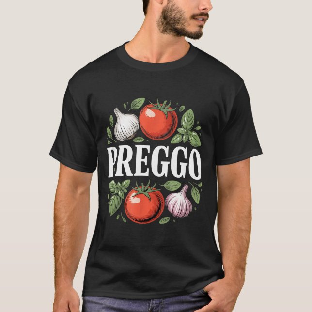 Camiseta Anúncio de Gravidez Molho de Pasta Prego Divertido (Frente)