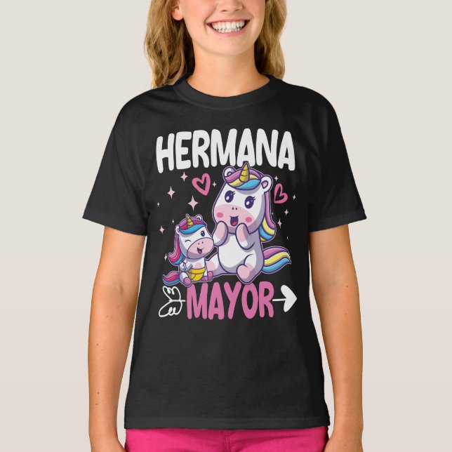 Camiseta Anúncio de Irmã Mais Velha Unicórnio (Frente)