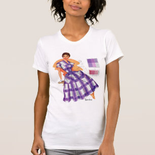 Camiseta Anúncio de moda feminina vintage retrô em xadrez
