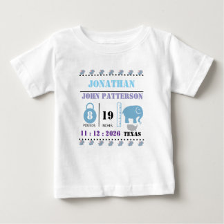 Camiseta Anúncio de Nascimento de Elefante Azul Adorável