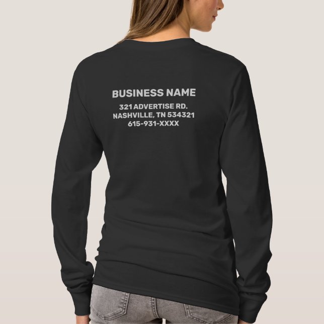 Camiseta Anúncio de nome comercial personalizado preto (Verso)