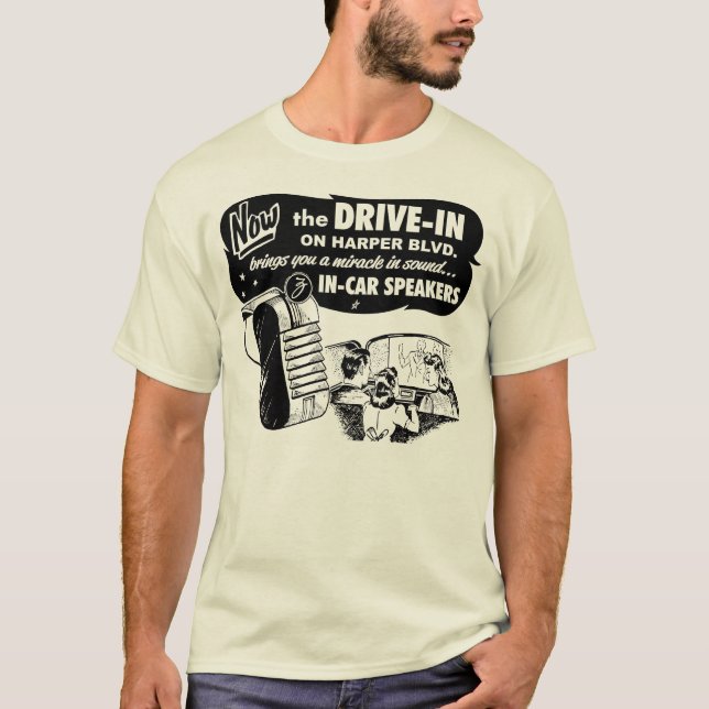 Camiseta Anúncio do auto-falante do filme do cinema ao ar (Frente)