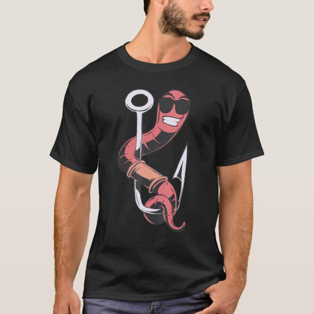 Camiseta Anzol de Pesca Minhoca com Óculos de Sol para Vara (Frente)