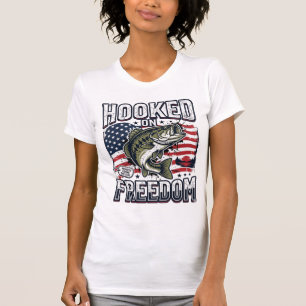 Camiseta Anzol Patriótico de Pesca Viciado em Liberdade Bas