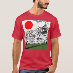 Camiseta Ao estilo japonês Sun, em vermelho e cartoon ninja