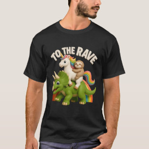 Camiseta Ao Rave Unicorn E Ao Sloth Riding Triceratops D