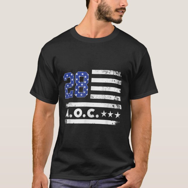 Camiseta Aoc 2028 A.c. 2028 Para Presidente Americano Flag (Frente)