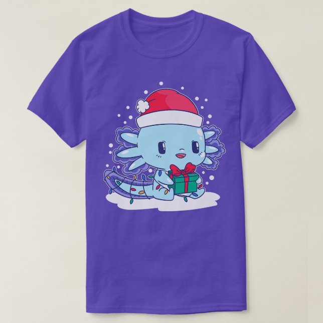 Camiseta Aolotl Santa Hat Xmas Luzes Cute Kawaii Aolotl Ch (Frente do Design)