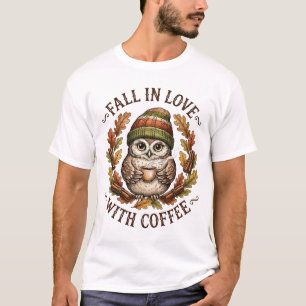 Camiseta Apaixone-se Por Café - Coruja de Outono Aconchegan