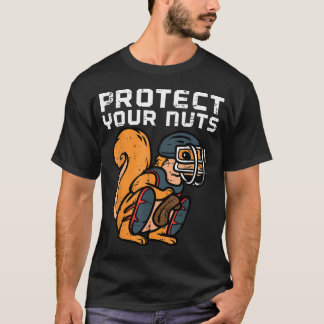 Camiseta Apanhador de Beisebol Esquilo Proteja Seus Testícu