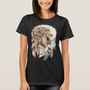 Camiseta Apanhador de Sonhos de Leão Tribal Aquarela Leão  