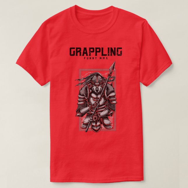 Camiseta Apanhando Samurai Wolf, Spear, Jiu Jitsu, MMA, Mua (Frente do Design)
