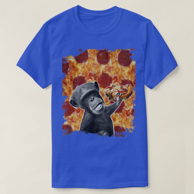 Camiseta Ape Apes Chimp Chimpanzee Eating Pizza Funny Premi (Frente do Design)