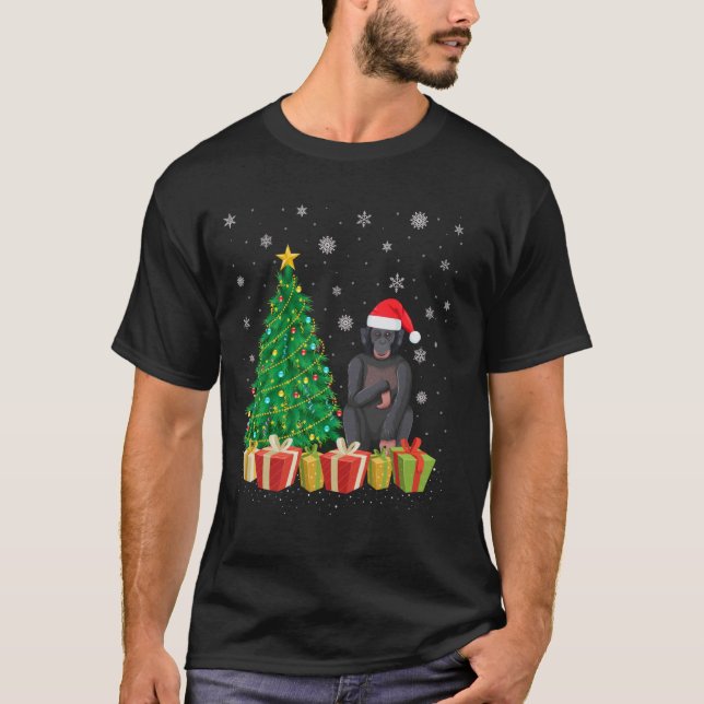 Camiseta Ape Xmas Tree Lighting Santa Hat Ape Natal (Frente)
