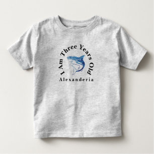 Camiseta Apelido de aniversário de tubarão azul, tenho 3 an