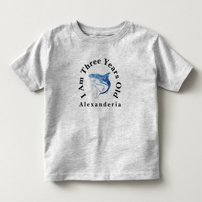 Camiseta Apelido de aniversário de tubarão azul, tenho 3 an (Frente)