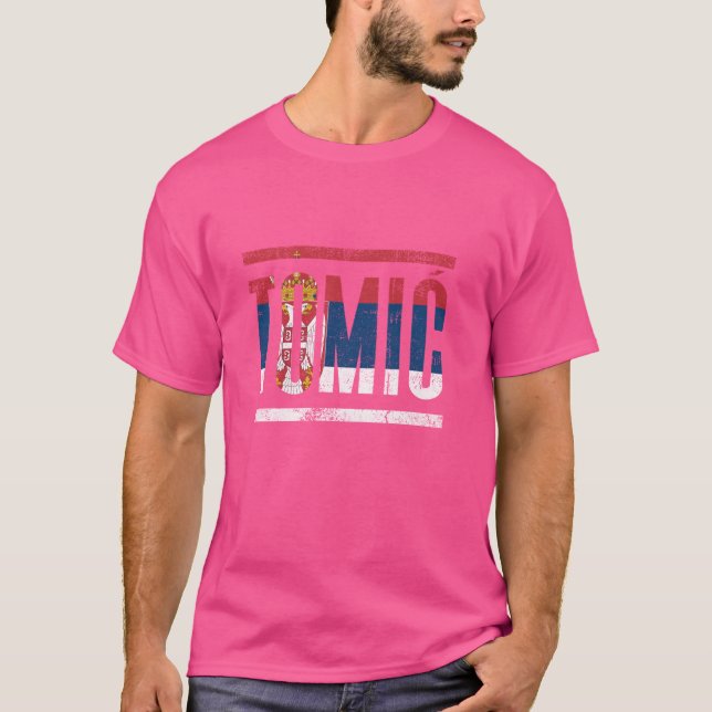 Camiseta Apelido sérvio Tomic com pavilhão da Sérvia (Frente)