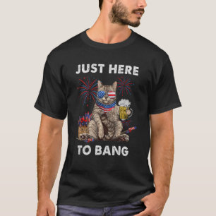 Camiseta Apenas Aqui Para Bang USA Flag Beer 4 De Julho Cat