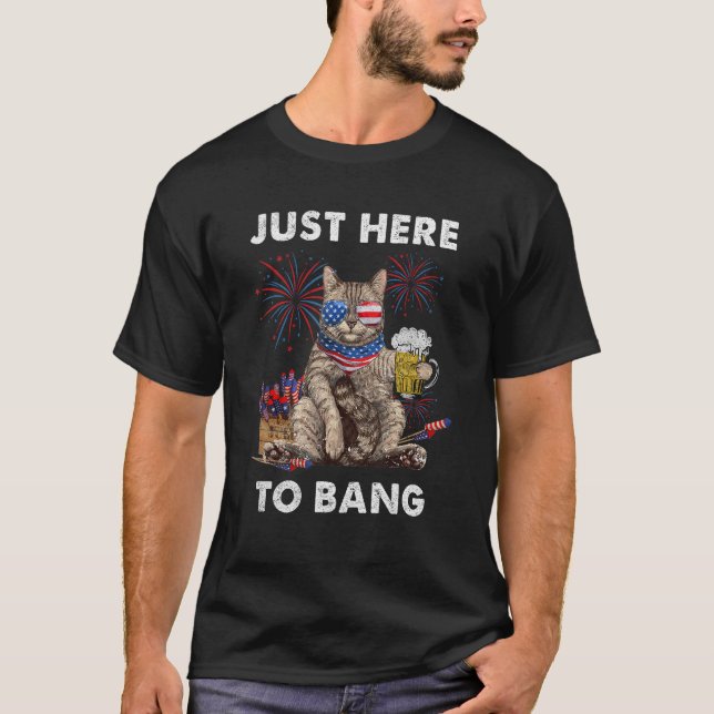Camiseta Apenas Aqui Para Bang USA Flag Beer 4 De Julho Cat (Frente)