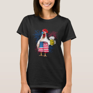 Camiseta Apenas Aqui Para Bang USA Flag Chicken Beer 4 De J
