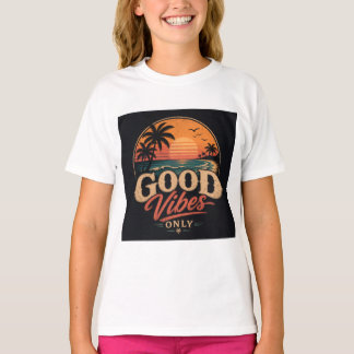 Camiseta Apenas Boas Vibrações Design Retro Pôr do Sol