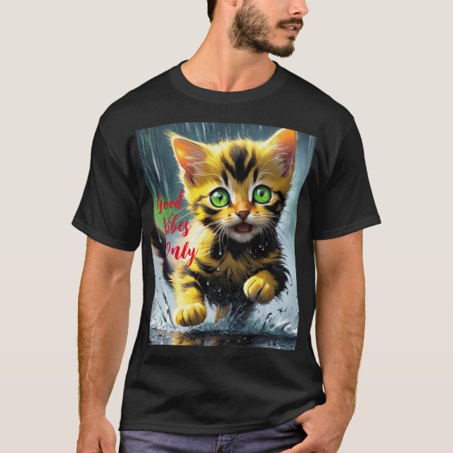 Camiseta Apenas boas vibrações: Gato na Chuva Gráfica T-Shi (Frente)