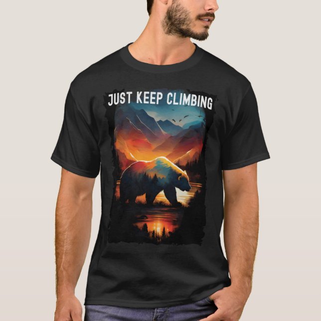 Camiseta Apenas Continue Subindo urso caminhada acampamento (Frente)