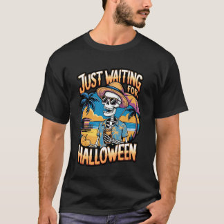 Camiseta Apenas Esperando pela Arte de Esqueleto de Hallowe
