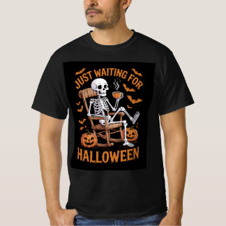 Camiseta Apenas Esperando pelo Esqueleto de Halloween da Te