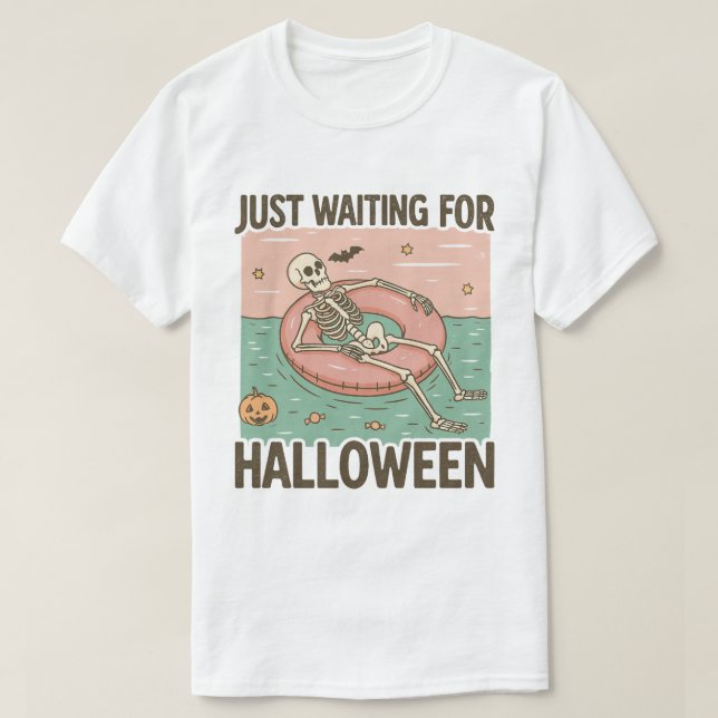 Camiseta Apenas Esperando pelo Halloween, Vibrações Assusta (Frente do Design)
