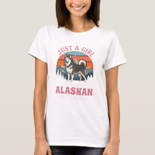 Camiseta Apenas Garota Cachorro Malamute do Alasca Retro Pô