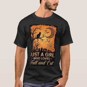 Camiseta Apenas Garota Que Ama Gato de Outono no Halloween