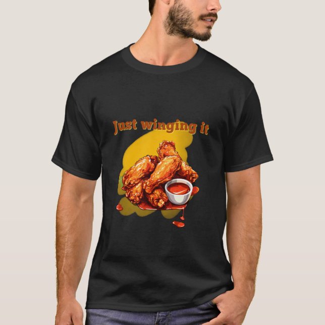 Camiseta Apenas Improvisando Ilustração de Asas de Frango E (Frente)