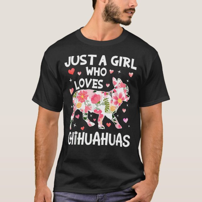 Camiseta Apenas Menina Adora Chinhuahuas Flor (Frente)