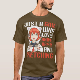 Camiseta Apenas Menina Ama Anime Ramen e Esboça Engraçada C