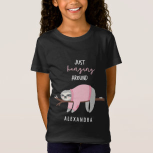 Camiseta Apenas pendurado em preguiça rosa