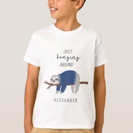 Camiseta Apenas pendurando em torno do azul da preguiça