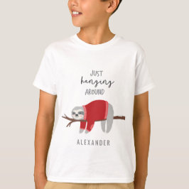 Camiseta Apenas pendurando em torno do vermelho da preguiça